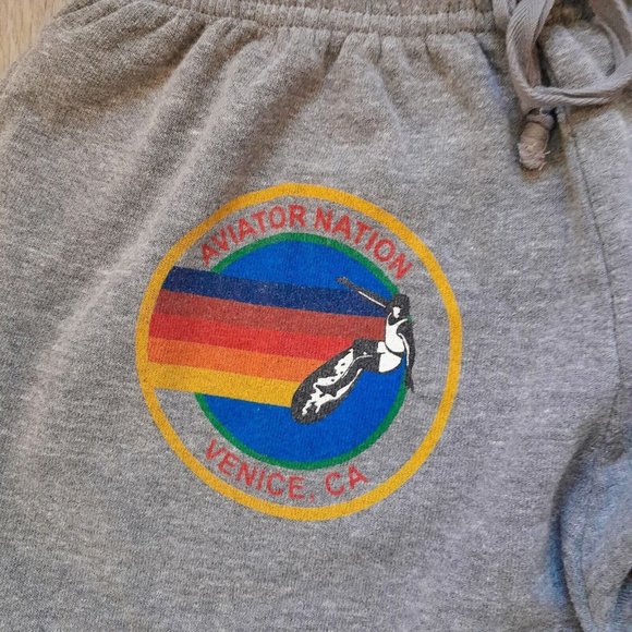 Aviator Nation Sz S Sweatpants Joggers Gray Manhattan Beach Logo Spellout - Picture 8 of 12